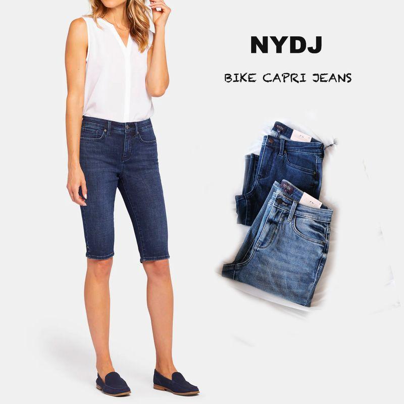 

NY Home Blue and Dark Blue Silm Stretch High Waist Comfort Half Length Split Summer Travel Bike Denim Half Pants Flaw-NYDJ Denim Half Pants-Blue(D2M1) 6R