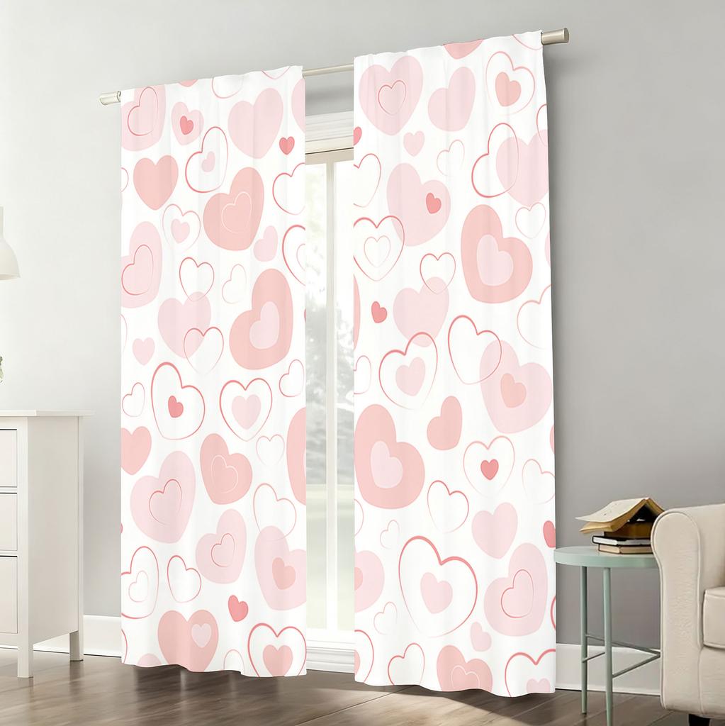 2pcs Blush Layered Heart Pattern Curtains   Perfect for Valentine's Day Window Decor   Soft Home Bedroom Living Room Decor