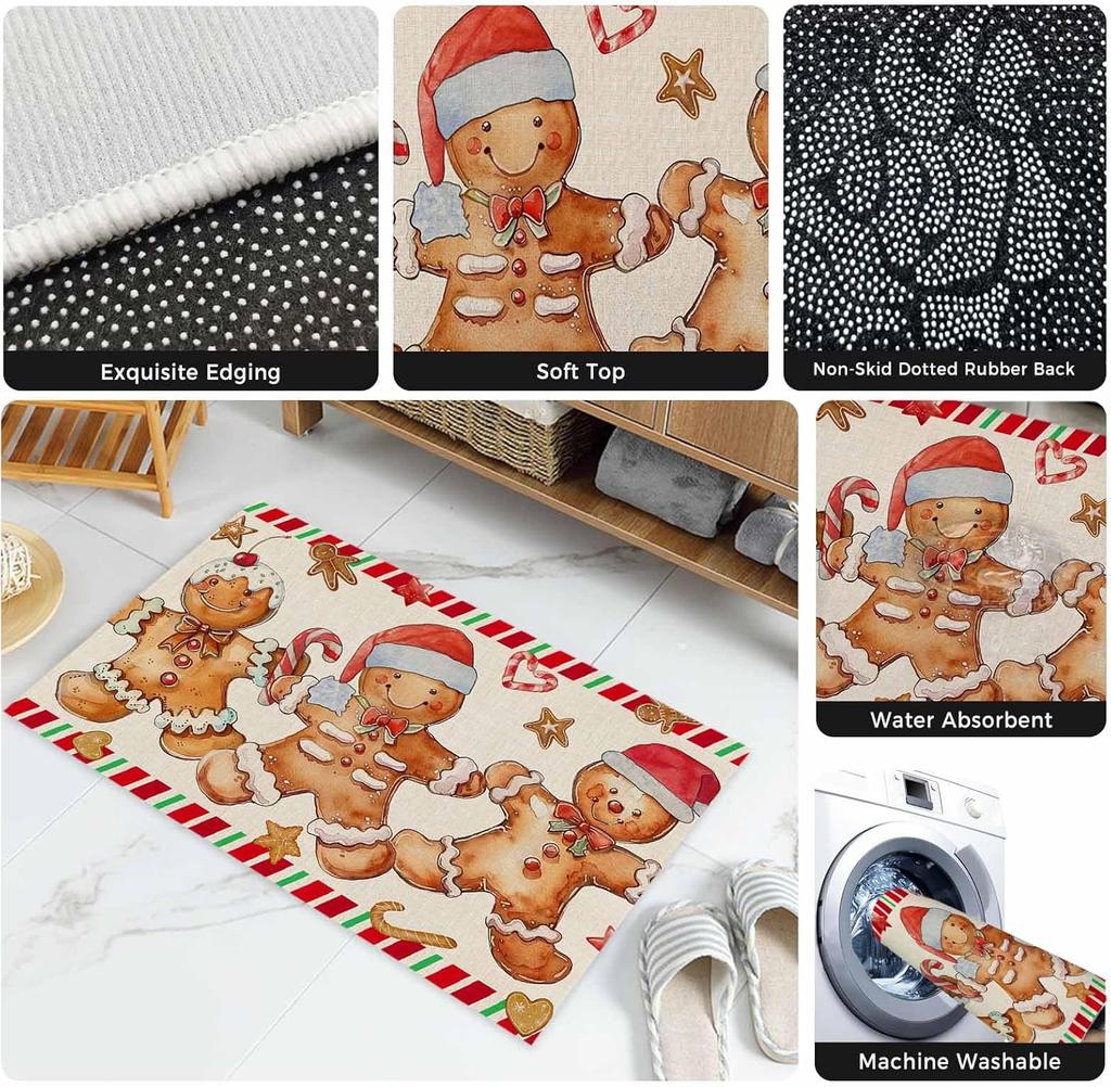 VIKAMA Christmas Decorative Carpet Gingerbread Man Front Door Floor Mat Anti-slip Washable Entry Floor Home Decoration