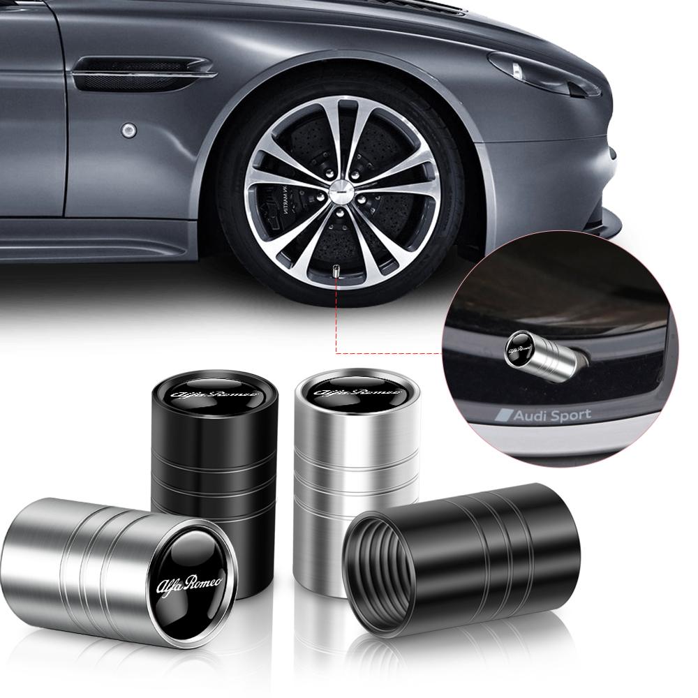 4PCS Metal Car Logo Styling Wheel Tire Valve Stem Covers Dustproof Caps For Alfa Romeo 156 Stelvio 147 Sportiva Auto Accessories nsf154