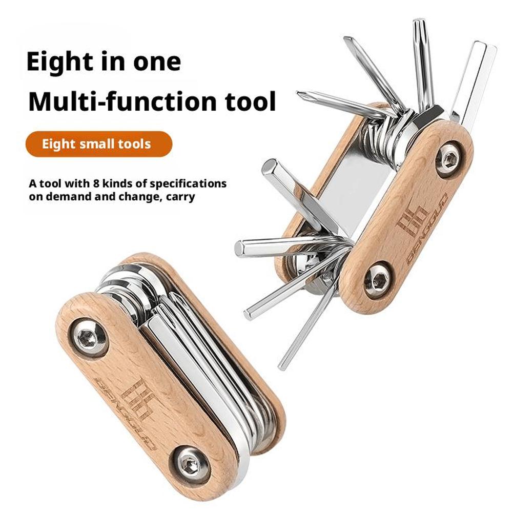 Portable 8 In 1 Bike Multitool Folding Bicycle Repair Tool 45CR Steel Electroplated Titanium Allen Wrench Screwdriver Kit