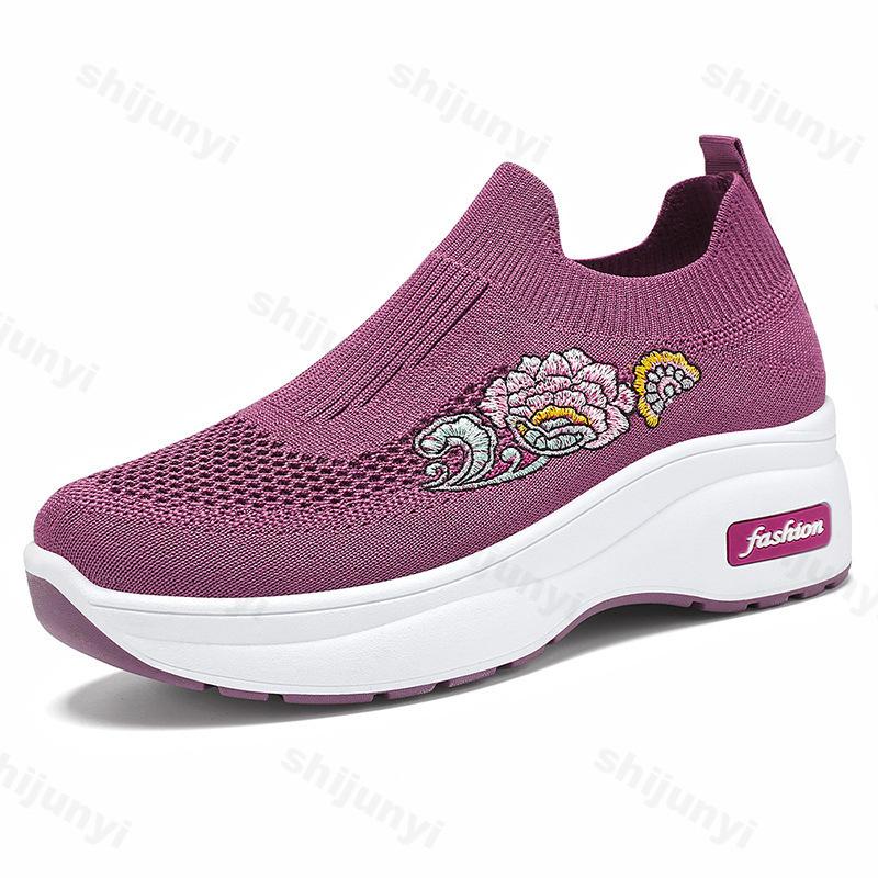 Fashion 2025 New Platform Casual Shoes Women's Slip on Non Slip Height Increase Vulcanized Shoes Women's Fly Weave Breathable Shoes