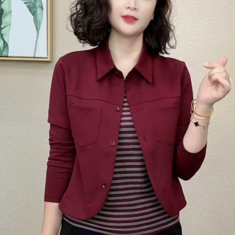 Autumn Fashion Striped Patchwork Lapel Shirt - Women s Versatile Two-in-One Top 2XL