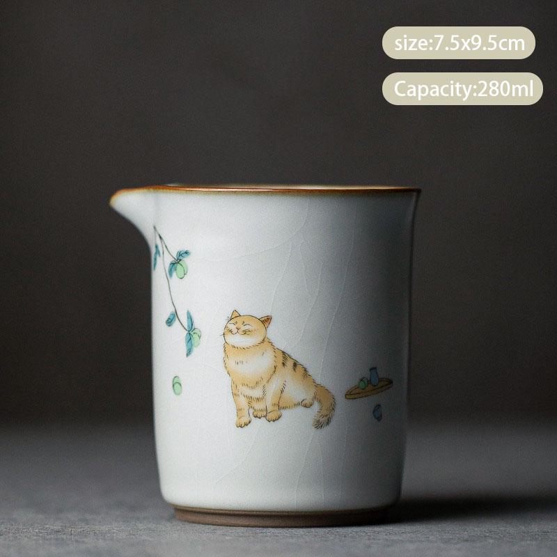 Chinese Retro Ru Kiln Ceramic Fair Cup Tea Strainer Hand-painted Cute Cat Teacup Handmade Tea Infusers Tea Set Accessories