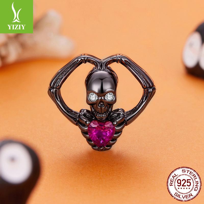 Halloween Than Heart Skull Beading Accessories Funny Festival S925 Silver Plated Black Gold Beads Beading