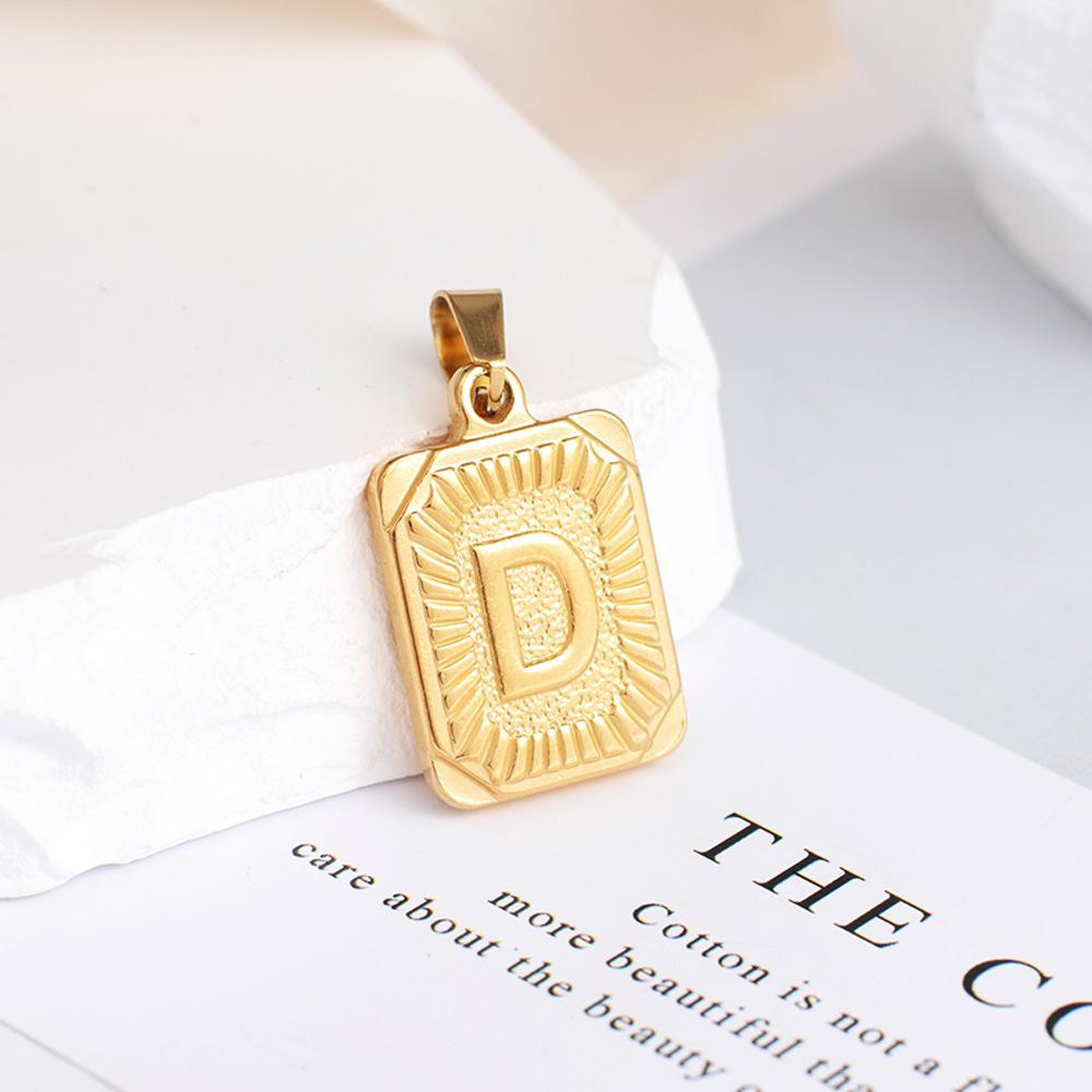New Electroplated Square Copper Plate English Letter Pendant - Handmade Gold Medal Design.