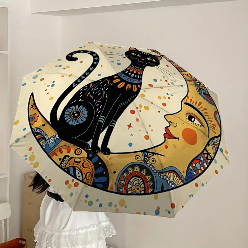 1PC Moon Cat Automatic Folding Umbrella - Compact 8-Rib Design, Durable Plastic & Iron, Lightweight for Outdoor Daily Use, Festive Gift067