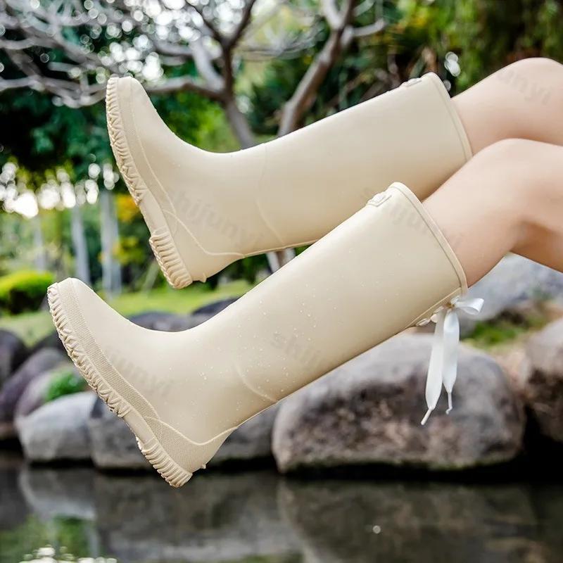 Fashion New Women Rain Boots Non-Slip Waterproof Shoe Outdoor Wear-Resistant Rubber Shoes Kitchen Waterproof Camping Fashion Long Boots