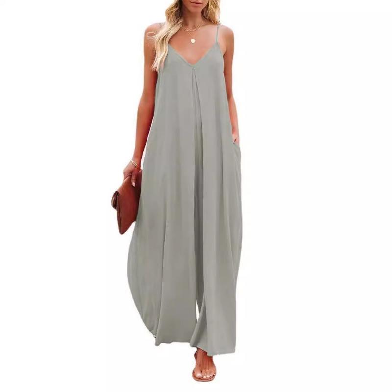 Dames Effen Kleur Bretels Wijde Pijpen Zakken Casual Commuter Jumpsuit