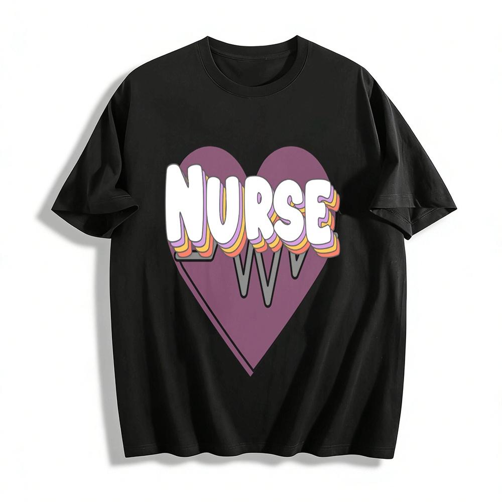 Nurse Themed Casual Top With Heart Print For Medical Staff Pure cotton T-shirt XXS