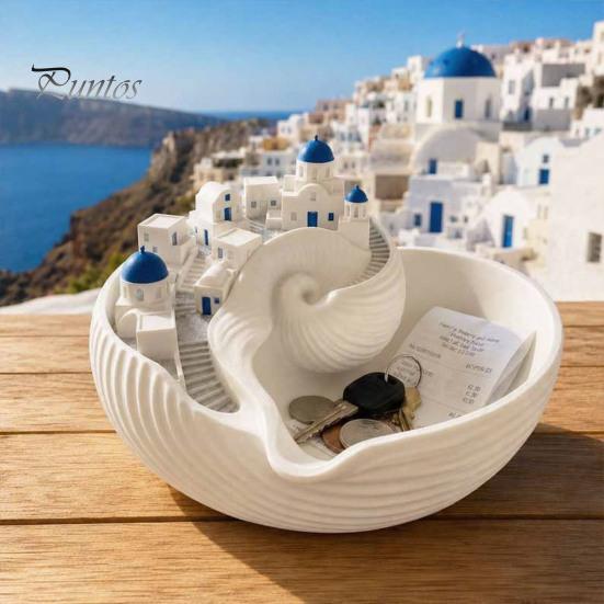 Santorini Inspired Desk Organizer Santorinistyle Catchall Bowl, Catch All Tray Organizer, Greek Island Desktop Decor, Shell Elegant Ring And Bracelet