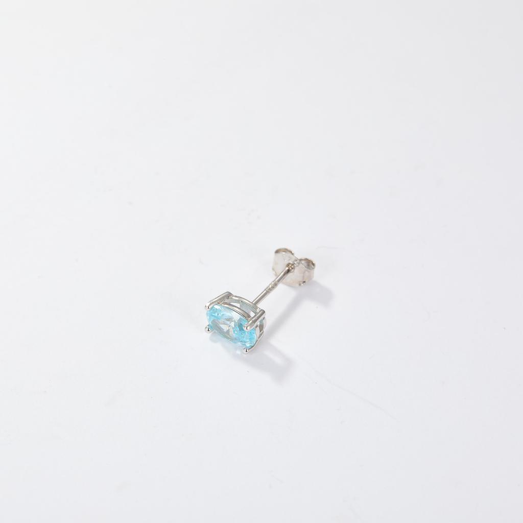 Sky Blue Zircon Earring 925 Sterling Silver Oval Stud Earrings