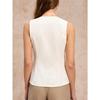 Women Crew Neck Sleeveless Waistcoat Vest Solid White Multi Button Slim Fit Office Blazer Top
