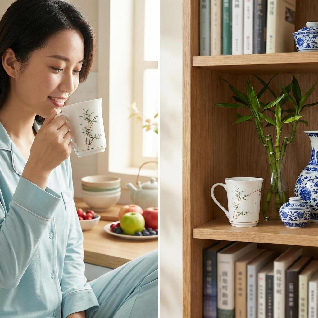 Hand-Painted Bamboo Ceramic Mug - Chinese Style Tea Cup for Home & Office