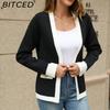BITCED Premium Jacket Autumn Casual Colour-Block V-Neck Knitted Cardigan