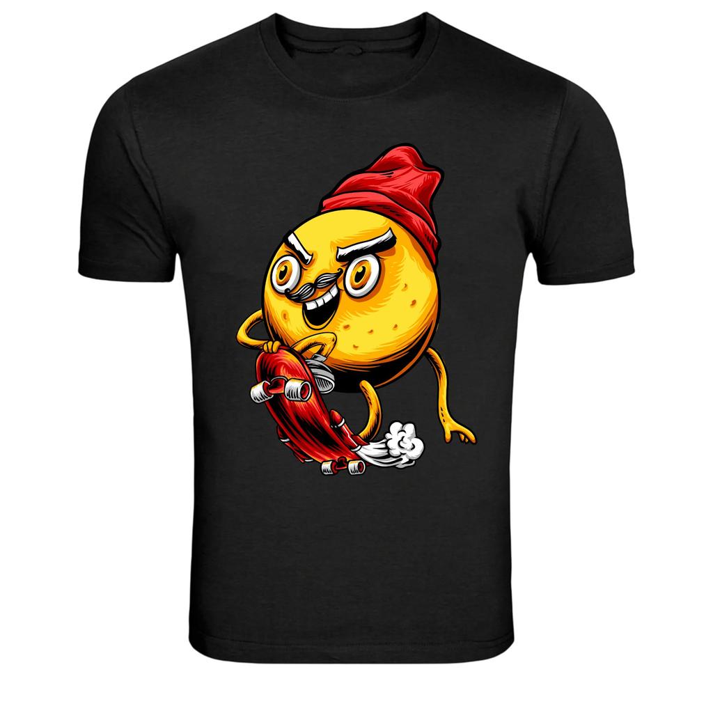 Skateboard Lemon Cartoon Skater Graphic T-Shirt