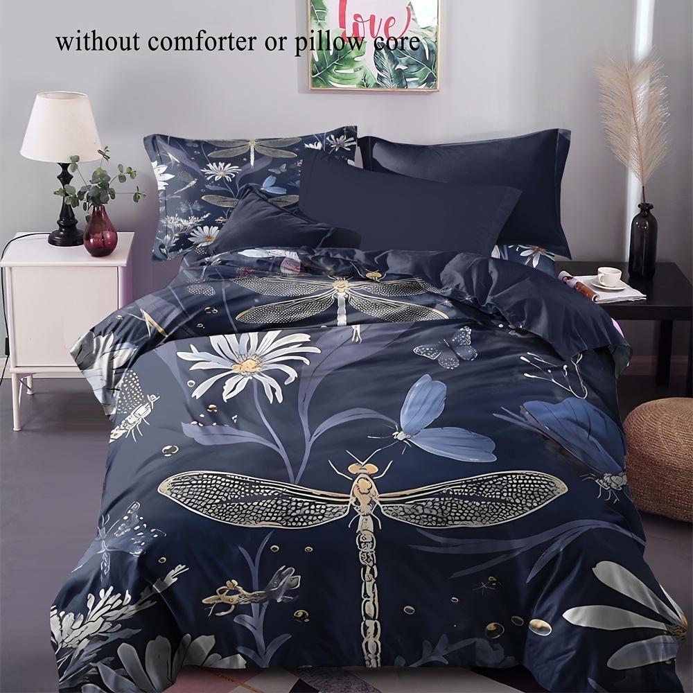 2/3Pcs Dragonfly Floral Pattern Bedding Set (1 Duvet Cover + 1/2 Pillowcases Without Core) Soft And Comfortable Bedding Set