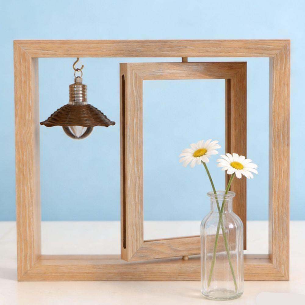 Double-Sided Wooden Picture Frame Square Creative Commemorative Photo Frame Rotate Hollow Decorative Frame Bedroom