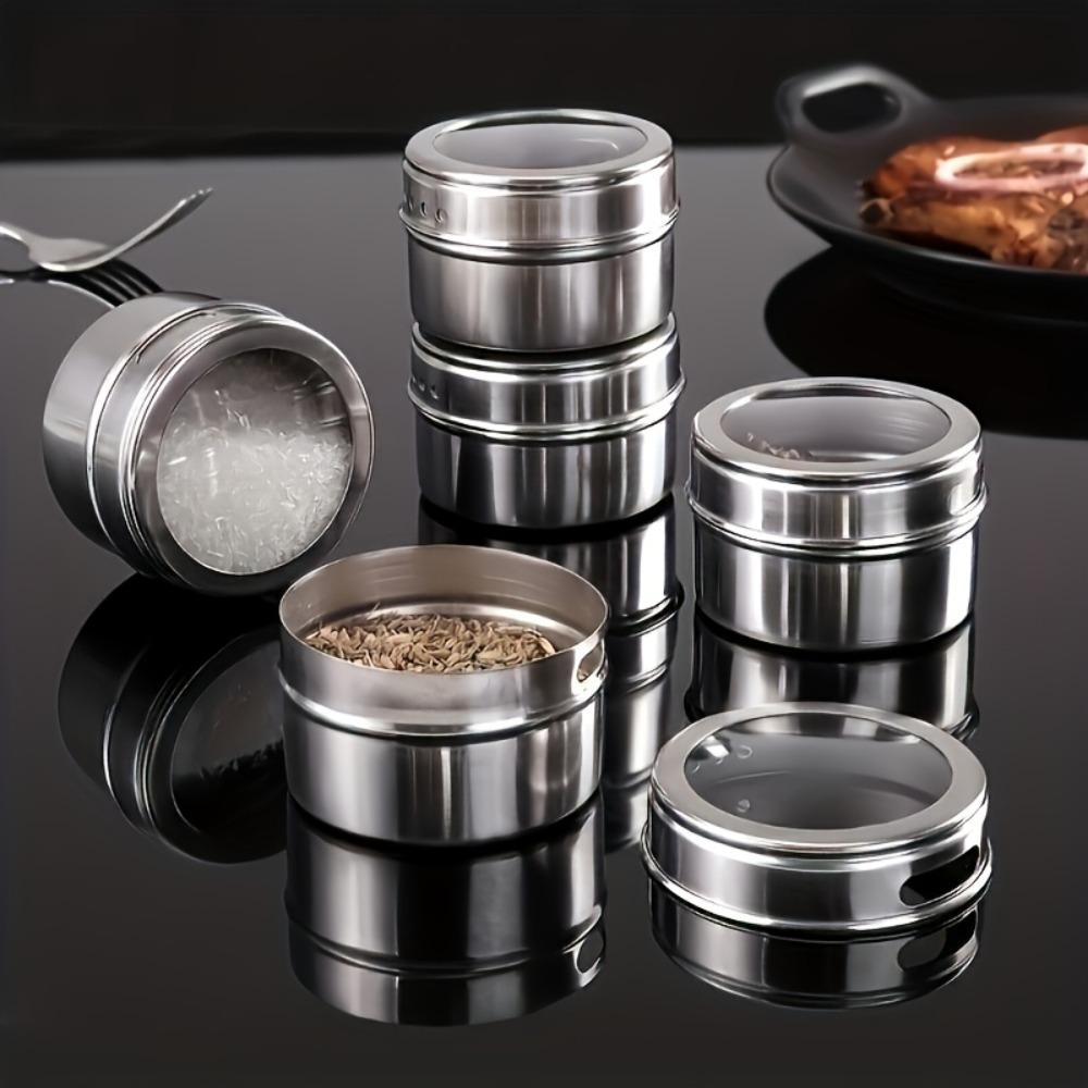 New Magnetic Spice Jars Steel Spice Tins Spice Seasoning Containers Clear Lid Sauce Seasoning Storage Kitchen Organization