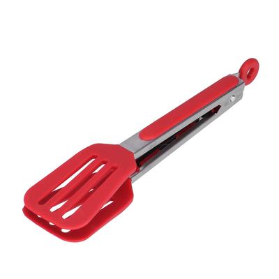 Pinza Plegable de Acero Inoxidable y Silicona para Bistec Pinzas Plegables para Barbacoa Horneado para BBQ Cocina 12 pulgadas rojo