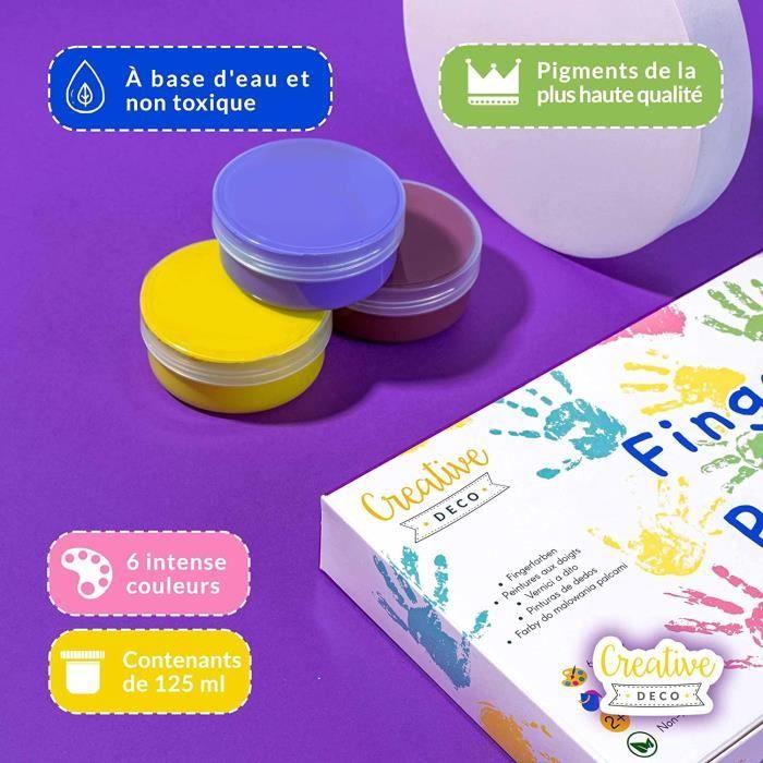 Peinture Au Doigt Enfant - CREATIVE DECO - 6 X 125 Ml - Couleurs Intenses Et Vives - Lavable À L'eau