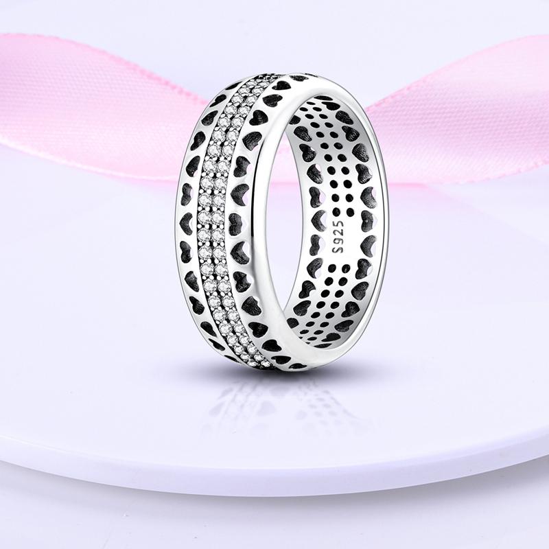 925 Sterling Silver Wedding Band Ring for Women Sparkling Starry Night Heart Zircon Stackable Ring Jewelry Party Engagement Gift