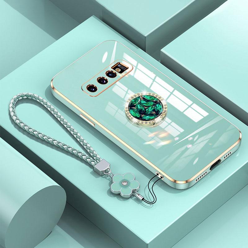 

Чехол S10 Роскошное кольцо с бриллиантами Чехол для Samsung Galaxy S10 S24 S9 Plus Note 20 10 Lite Pro Чехол для телефона со шнурком Гальванические чехлы note10 Lite&Case & Holder светло-зеленый