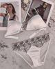Hot Sale Sexy Thin Satin Splicing Lace Bra Big Breast Small Rim Free Bra Underwear Set