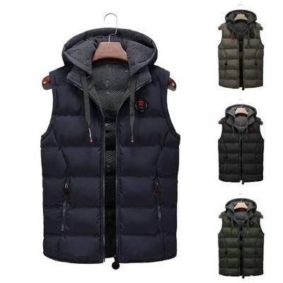 Gilet da Uomo Cappotto con Cappuccio Coulisse Senza Maniche Patta con Cerniera Gilet con Tasche Tinta Unita