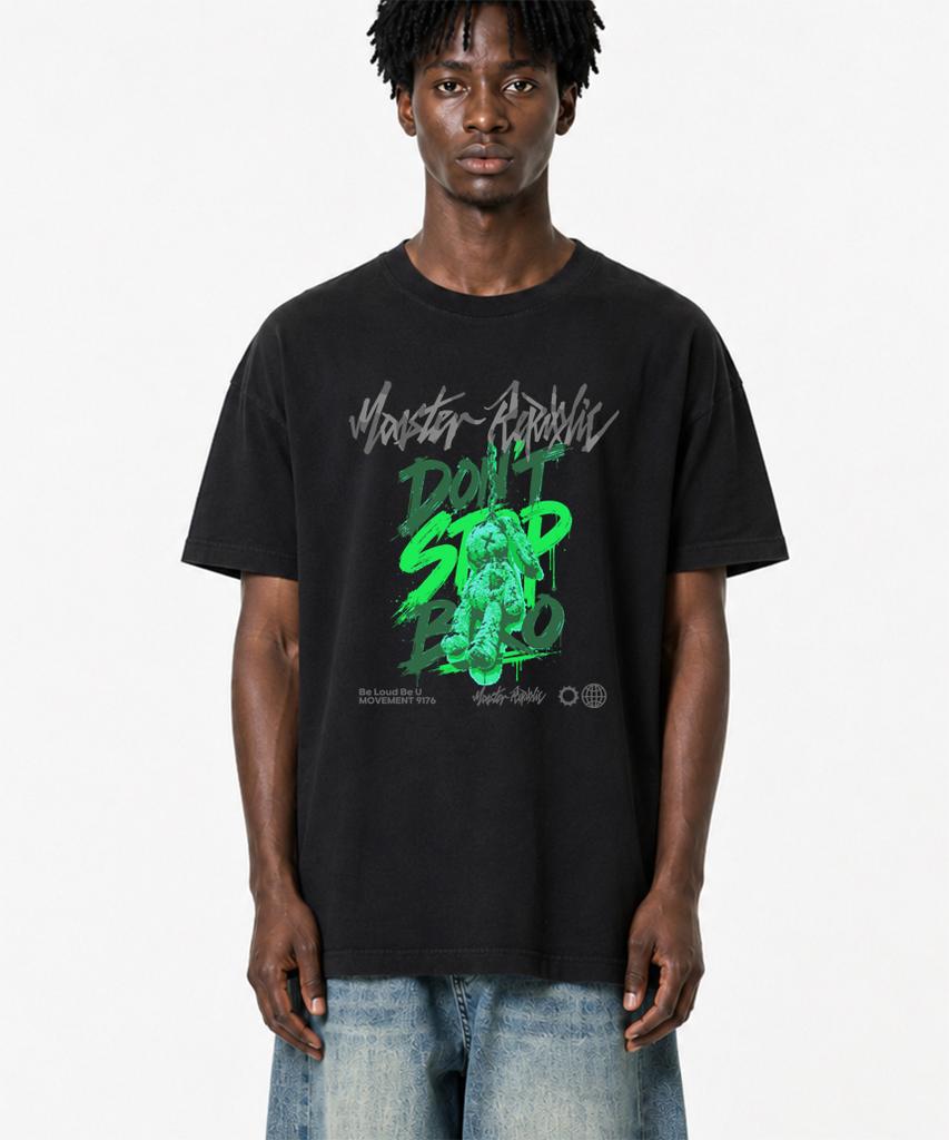 MONSTER REPUBLIC Rabbit Don'T Stop Bro Green T-Shirt Black_9176