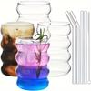 Lot de 4 tasses en verre Caterpillar avec pailles, tasses à eau en verre borosilicaté, tasses à café glacé, verres à boire pour jus, lait, thé et plus encore, été et hiver