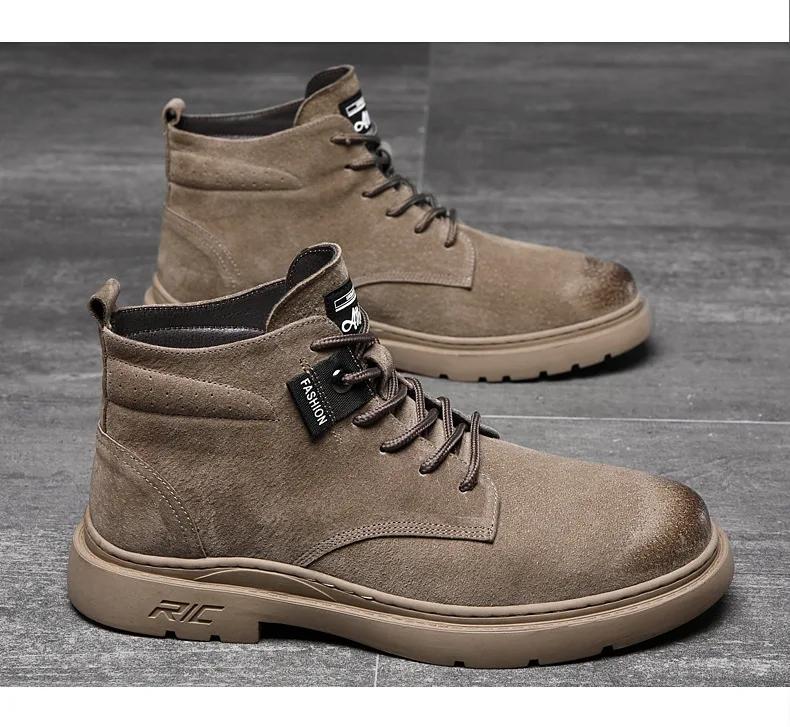 New Shoes for Men Genuine Leather Ankle Boots Autumn Fashion High Tops Leather Casual Shoes Cool Work Shoes Winter Plush Boots