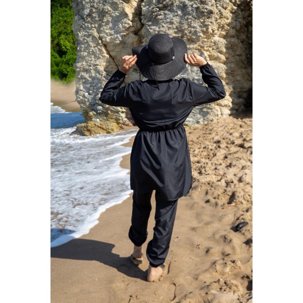 Geanta Geanta Taie Elastica Costum De Baie Hijab Set 2 Piese Bleumarin