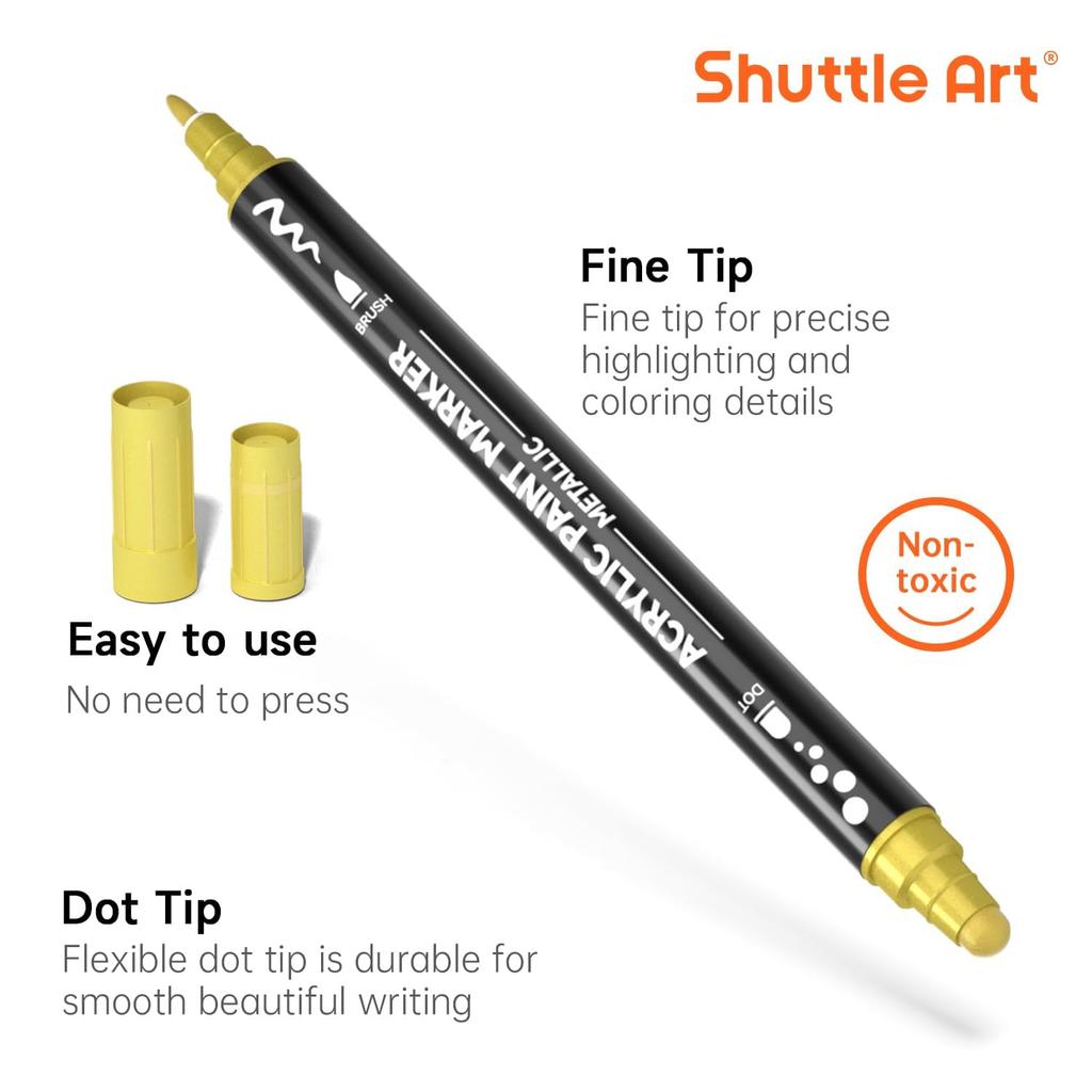 Shuttle Art Acrylic Metallic Dot Brush Tip Twin Acrylic Paint Suitable for and Art Gift Markers, Colors, & Pen, 28-Color Set, Glitter, Water-Based