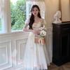 Super fairy Mori French first love skirt square collar romantic three-dimensional flower waist and thin temperament gentle mesh skirt