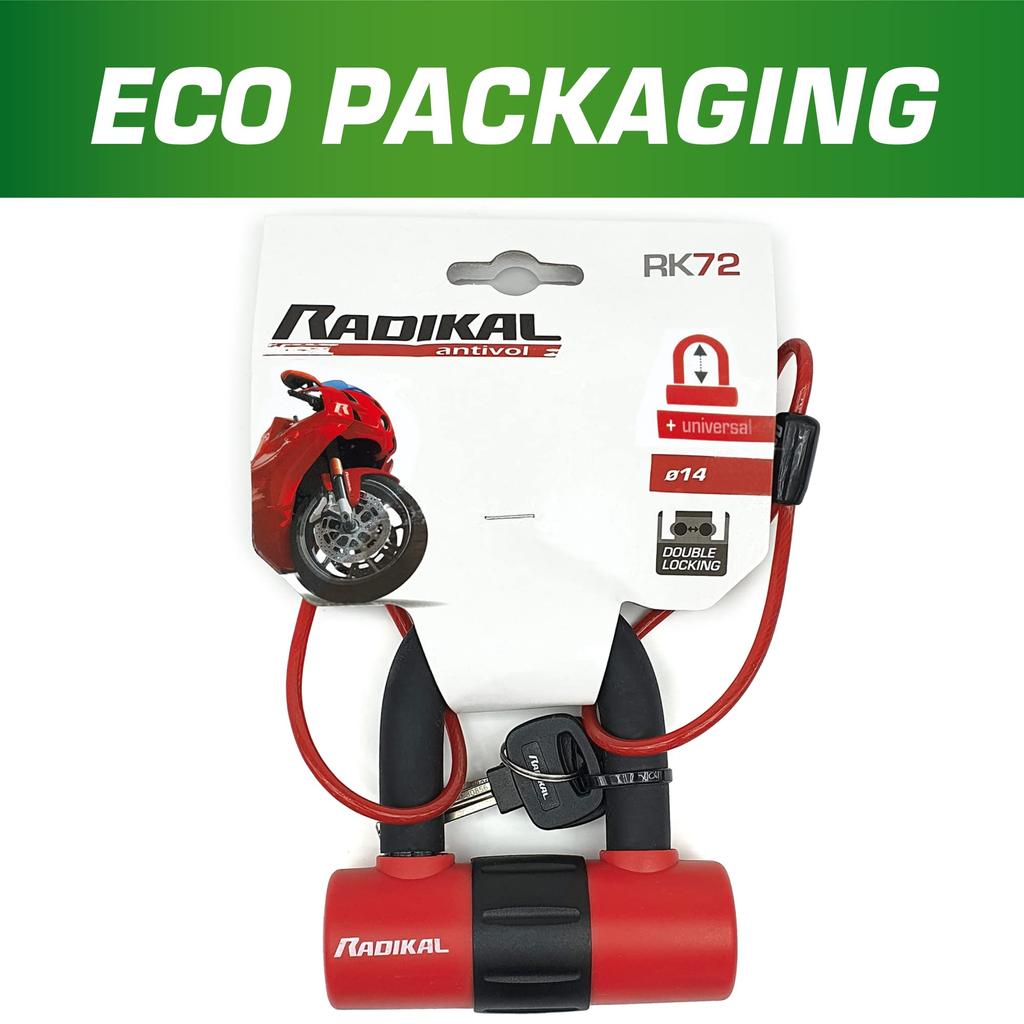 Radikal RK72120L Mini for motorcycle security chain 120 cm long with for bikes U-lock discs, Ø10 loop, anti-theft