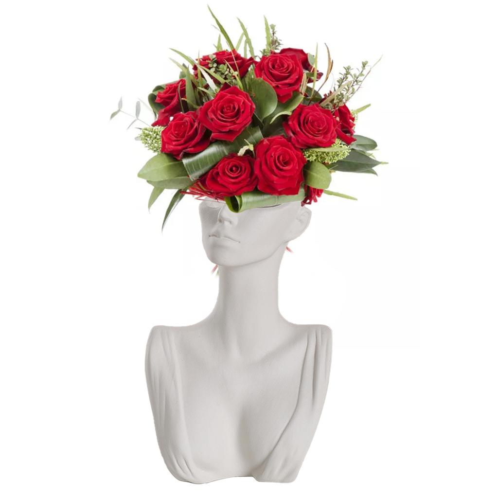 Ceramic Face Vase Human Body Female Form Bust Flower Vase for Table Shelf Living Room Office Bedroom Decor