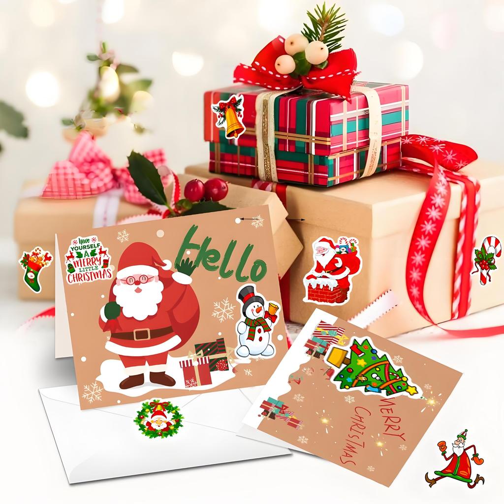Christmas Theme Stickers, 100Pcs Vinyl Waterproof Merry Christmas Stickers for Envelopes Gifts Tags Crafts Snowboard Decorations