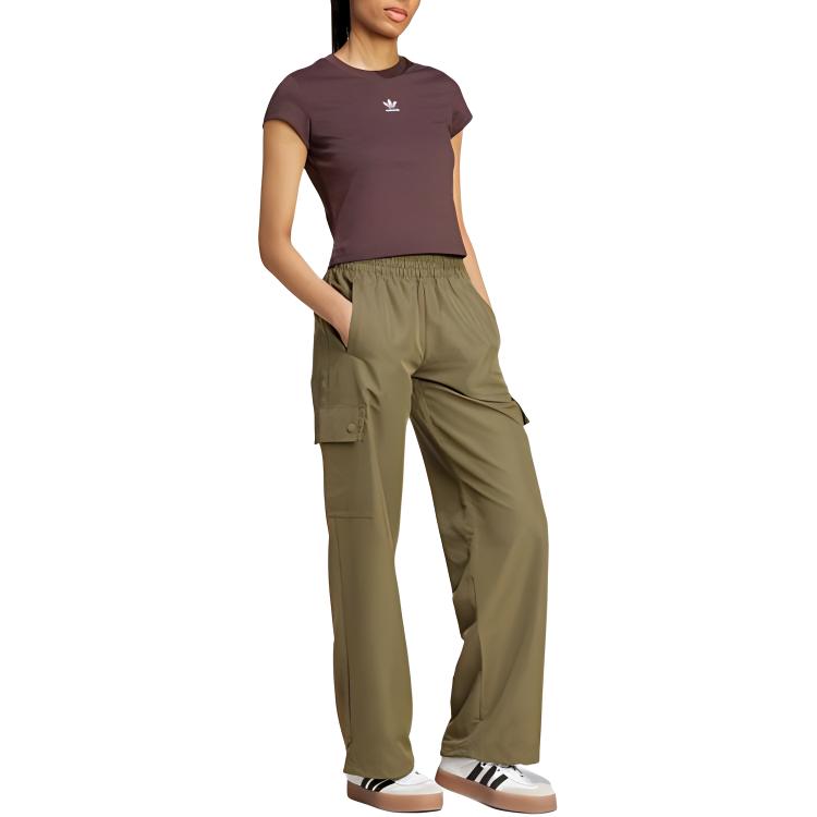 adidas Originals Solid Color Comfortable Loose Fit Multi-Pocket Cargo Pants Women Pants Olive IX9972