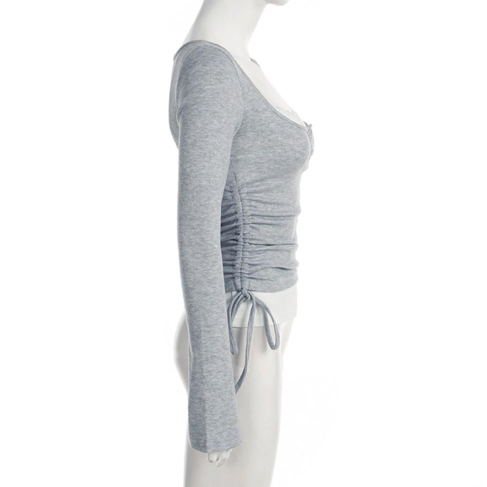 Bell Sleeve Slim Crop Tops Bow Skinny Knitwear Sweet Bottoming Top Spicy Girl