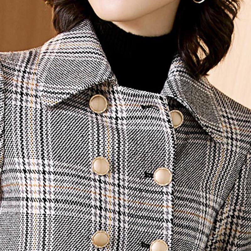 KAVON 2025 Fall/Winter British Style Plaid Double-Breasted Jacket