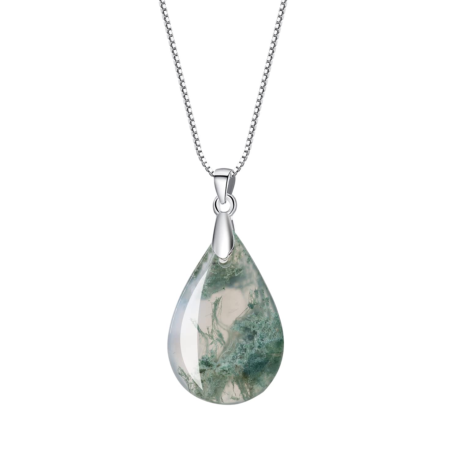 [COAI] Moss Agate Teardrop Amulet Power Stone Necklace