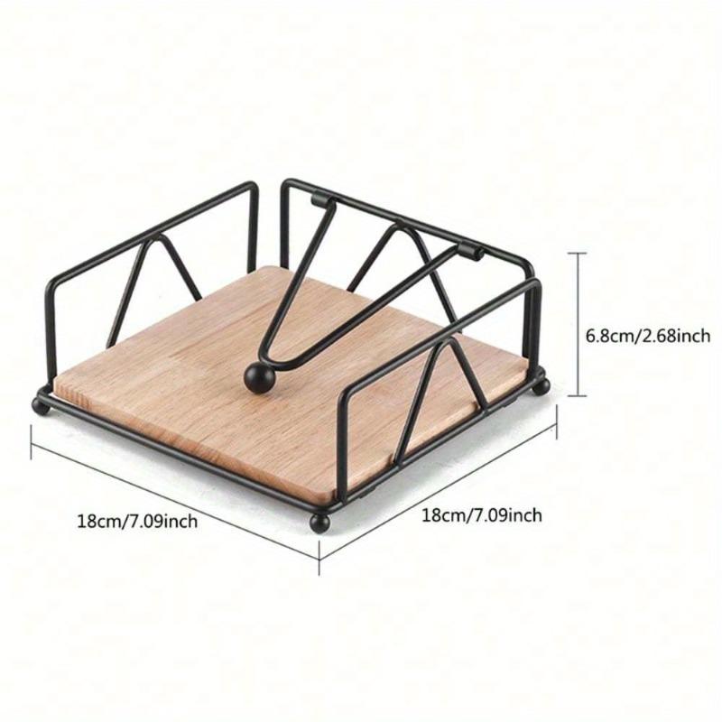 Gold Metal Napkin Holder with Solid Wood Base Ideal for Home Restaurant Hotel Cafe and Outdoor Use Efficient Tissue Dispenser