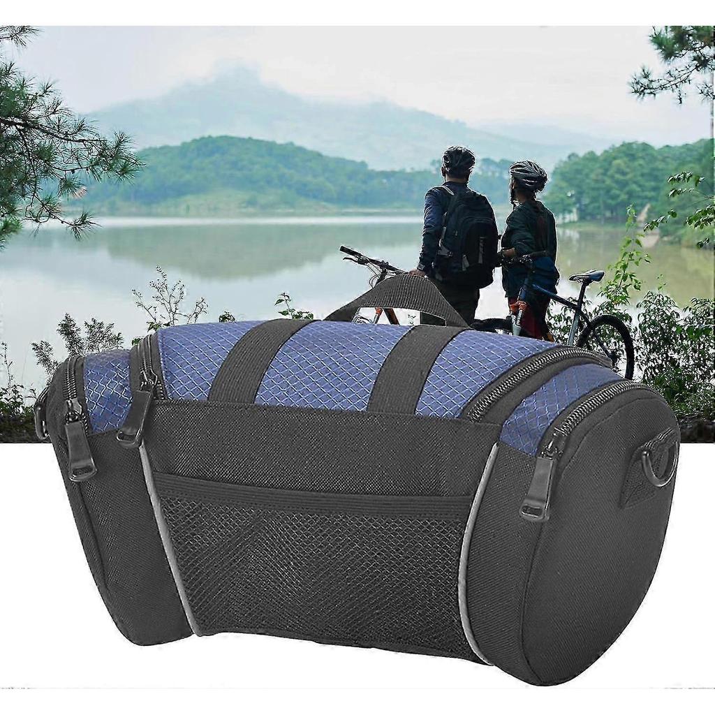 Bike Handlebar Bag Large Capacity Nylon Front Handlebar Storage Bag Reflective Strips Nighttime Cycling Purplish Blue 25-26s
