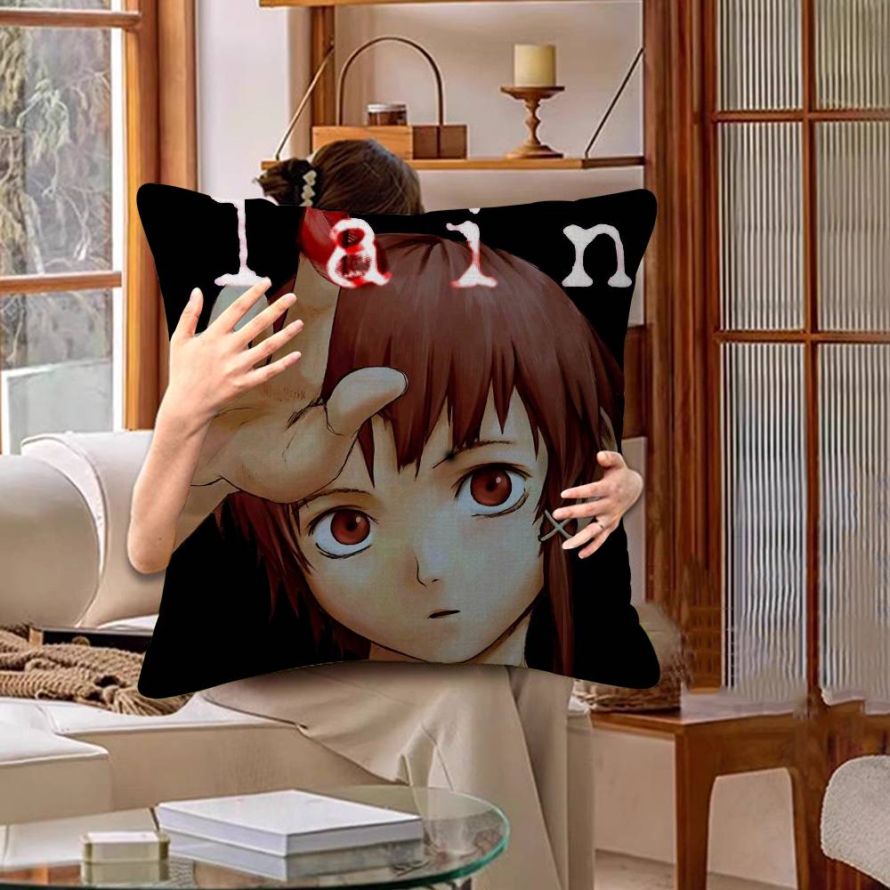 Serial Experiments Lain Anime Movie Sticky Cushion Cover Car Throw Pillow Case For Sofa Car Christmas Gift 40x40cm 45x45cm