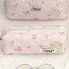 Fashion Bow Women Makeup Bag Large Capacity Multifunctional Cotton Quilted Zipper Bag Toiletries Handbag