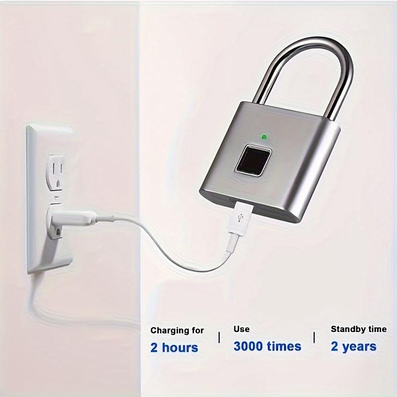 1pc Mini Smart Fingerprint Padlock, Security Door Lock, Total Of 10 Fingerprint USB Rechargeable Lock For Suitcase Luggage