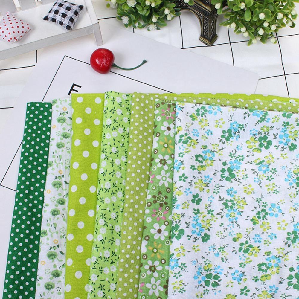 7pcs Green Pre Cut Fabric Squares Cotton Quilting Fat Quarters Patchwork Fabric Kit For Quilting