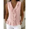 2026 Summer New V-neck Ruffle Trim Tie Sleeveless Top Women's Casual T-shirt