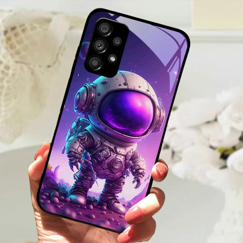 Glass Case For Samsung A13 A23 4G 5G Cartoon Tempered Glass Phone Cover For Galaxy A33 A53 A73 5G Hard PC Glass Protector Cases